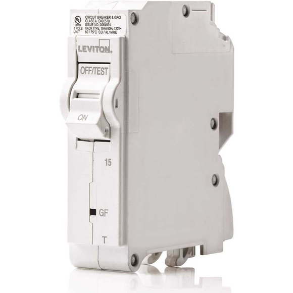 Leviton R03-LB115-GFR 15 Amp 1-Pole Plug-On GFCI Branch Circuit Breaker 120 VAC - Picture 1 of 1
